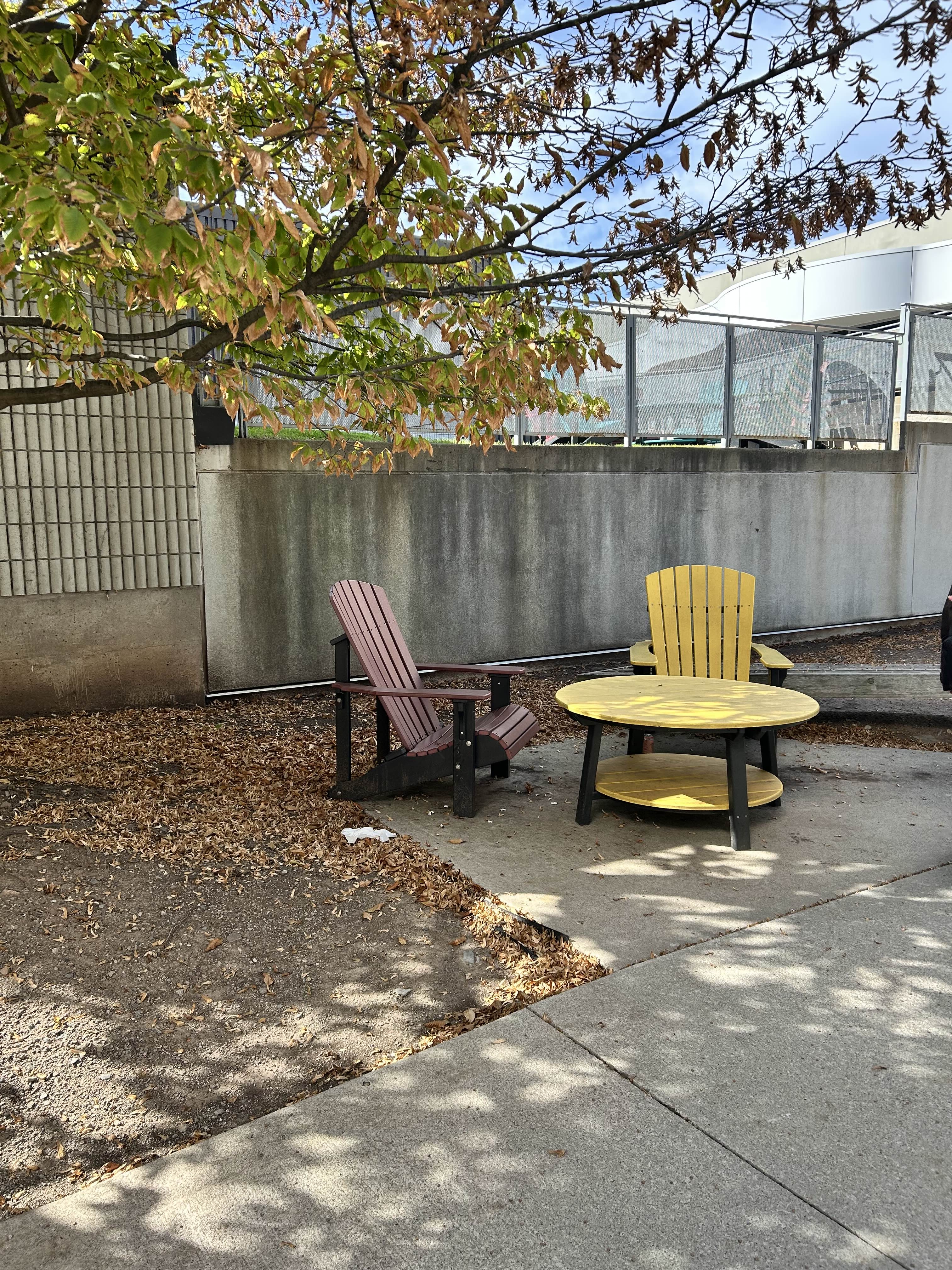 Chairs nearby the SSU building and the J wing