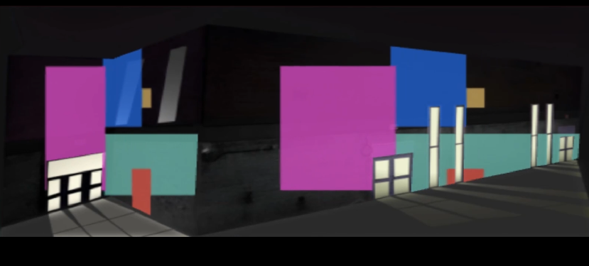 This is a static image of my final design, it is colourful shapes moving on the SSU building.